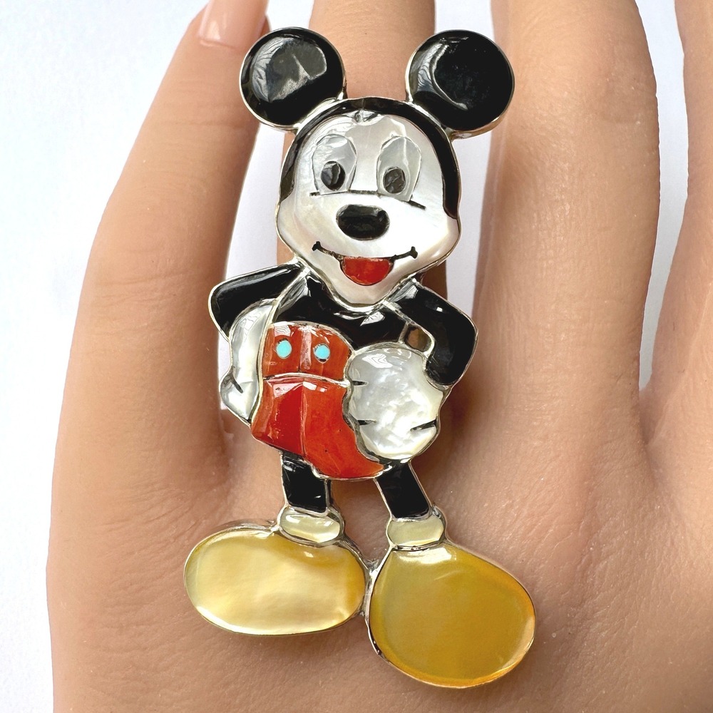 Zuni‎ Toons Mickey Mouse Ring Sz 6 Disney Signed Don Dewa Native Amer Adjustable